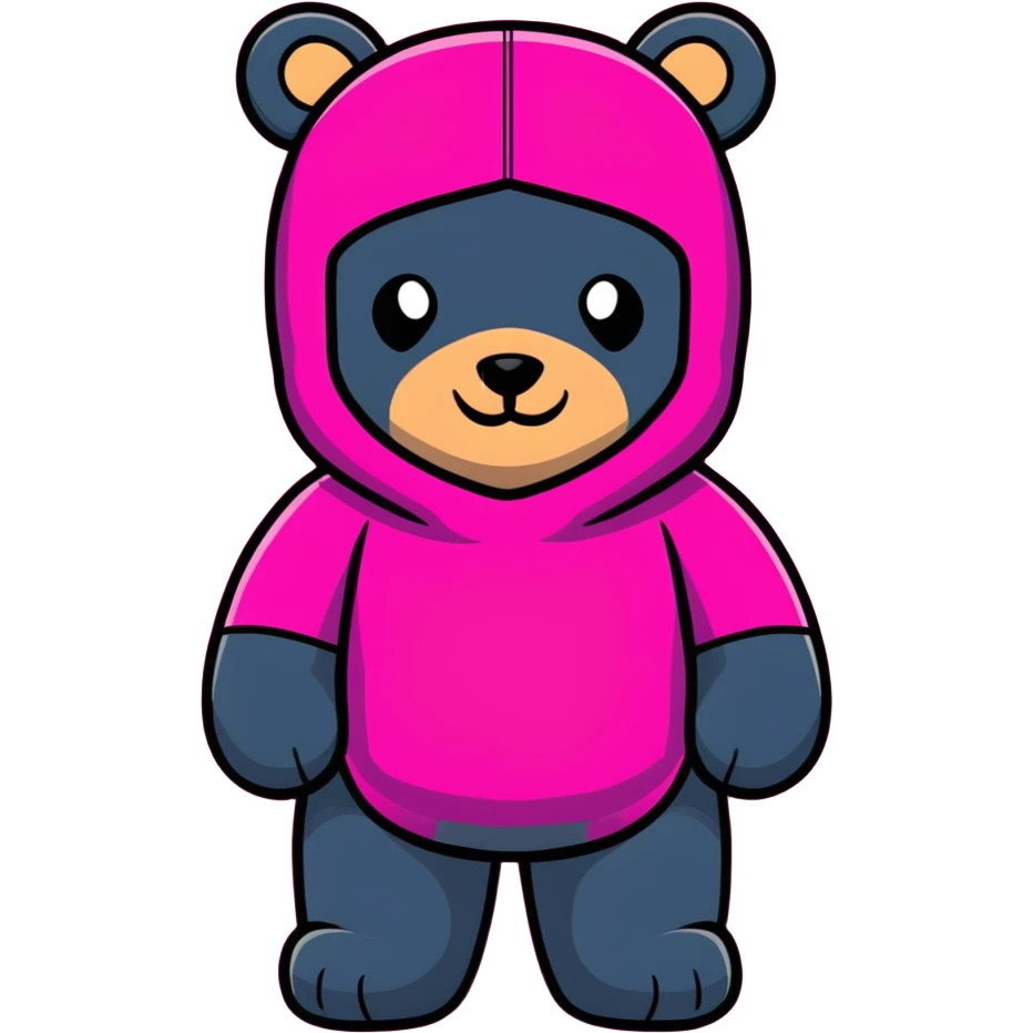 cute bearbrick collectible toy figure wearing a vibrant pink balaclava, blocky bear design emoji