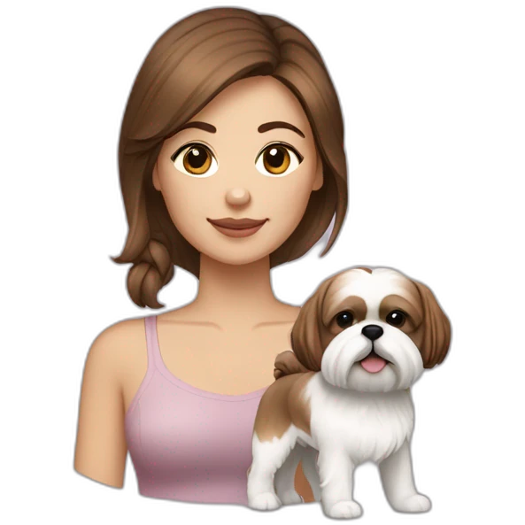 brown haired woman with light skin and a shih tzu emoji