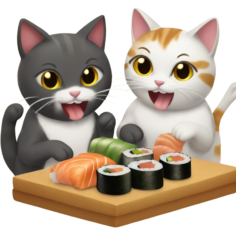three cats eating sushi emoji
