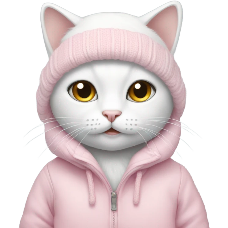 white cat using pastel pink winter clothes emoji