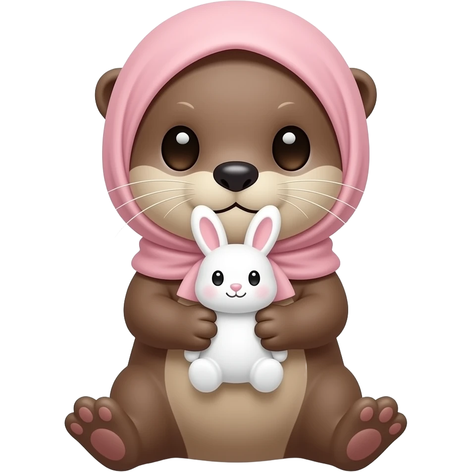 make a cute baby otter with a hijab playing with a small bunny toy emoji