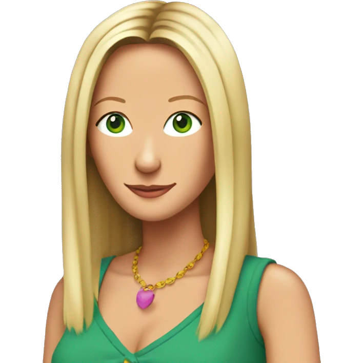 Phoebe Buffay from Friends with green eyes wearing colourful clothes emoji