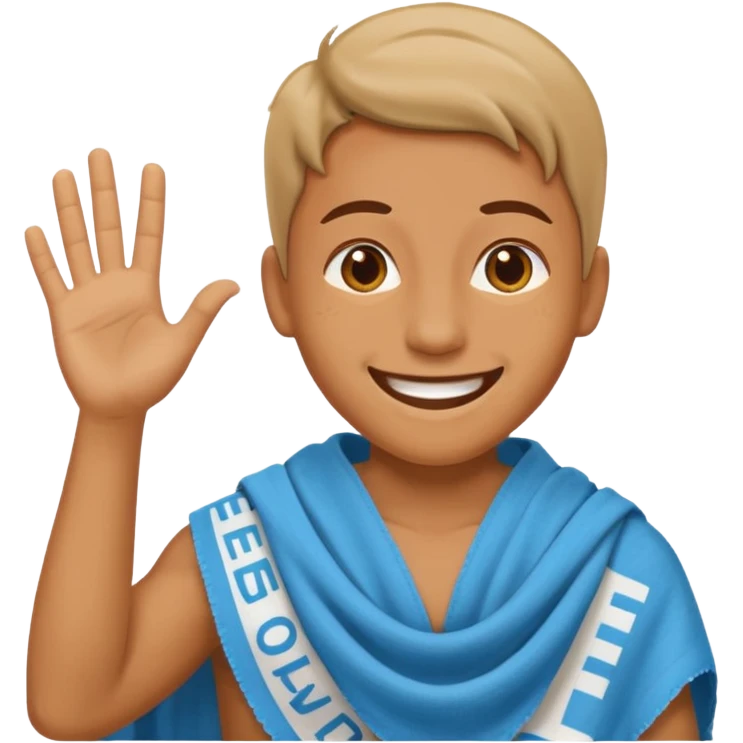 enthisuastic luncher with    "E///"    on his cloth emoji