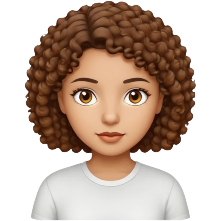 A Latina girl with brown eyes and short curly hair with a white shirt emoji