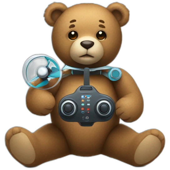 Teddy bear holding a drone remote control emoji