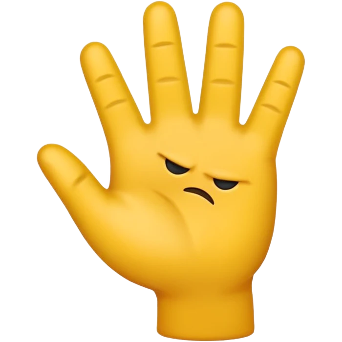 Una mano emoji amarilla al estilo de Apple iOS haciendo un gesto único: el dedo índice apuntando hacia arriba, los dedos medio y anular doblados hacia adentro, y el pulgar tocando el meñique emoji