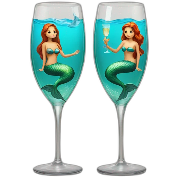 Two mermaids swim in a champagne glass emoji