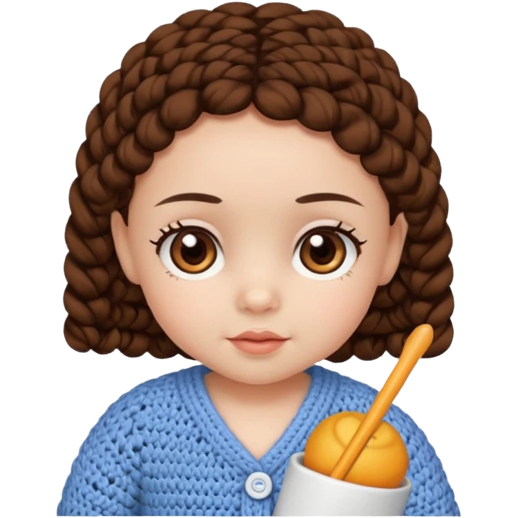 Baby girl, brown eyes, doing chrochet emoji