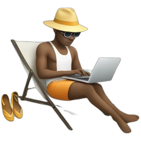 programmer with white skin laptop on vacation emoji