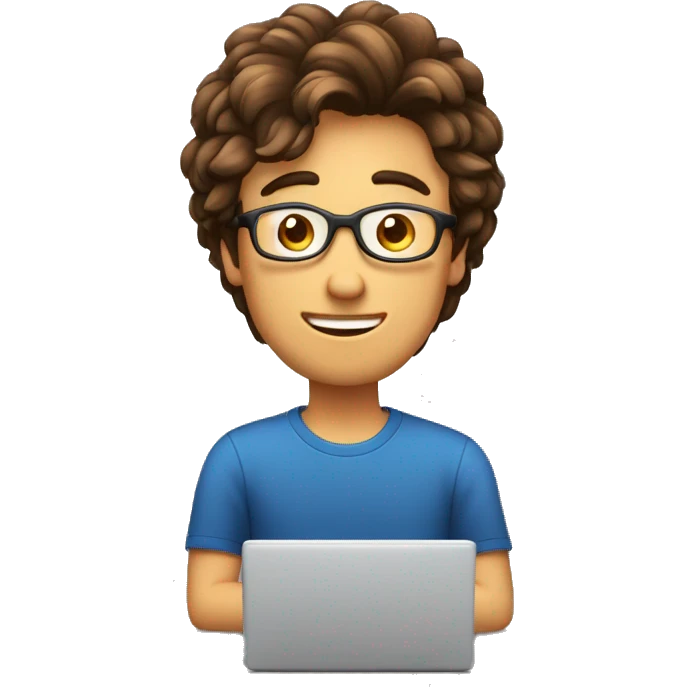 Homme jeune, cheveux brun sur son ordinateur, émotion de surprise  emoji