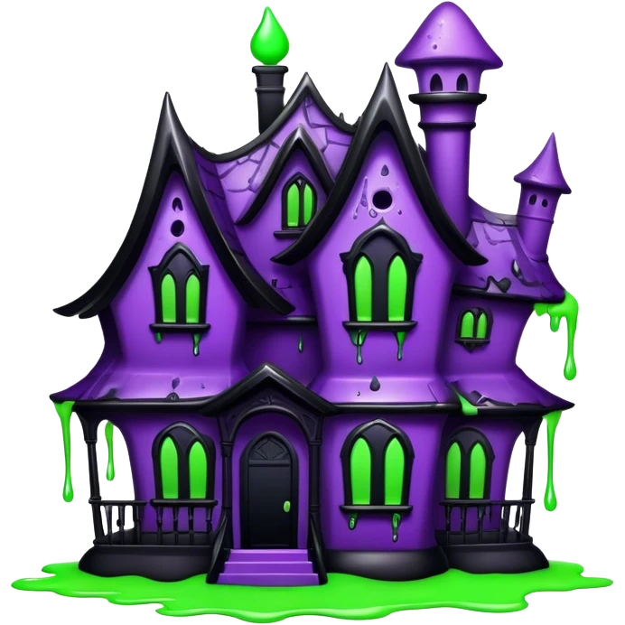 Make a purple and black halloween version haunted house with green goo emoji