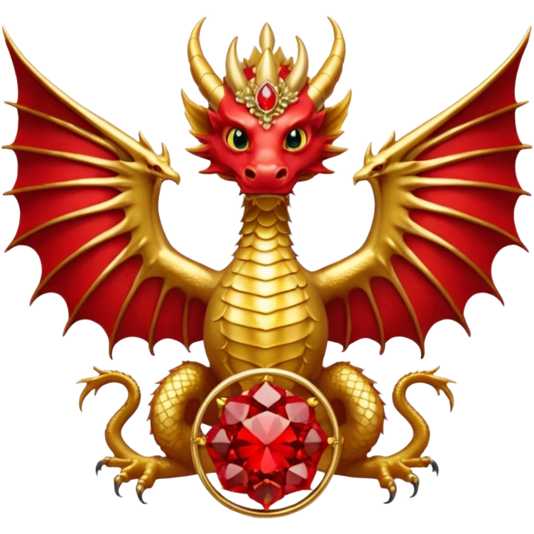 Golden Dragon with wings crest/brosch in a circle with red gems emoji