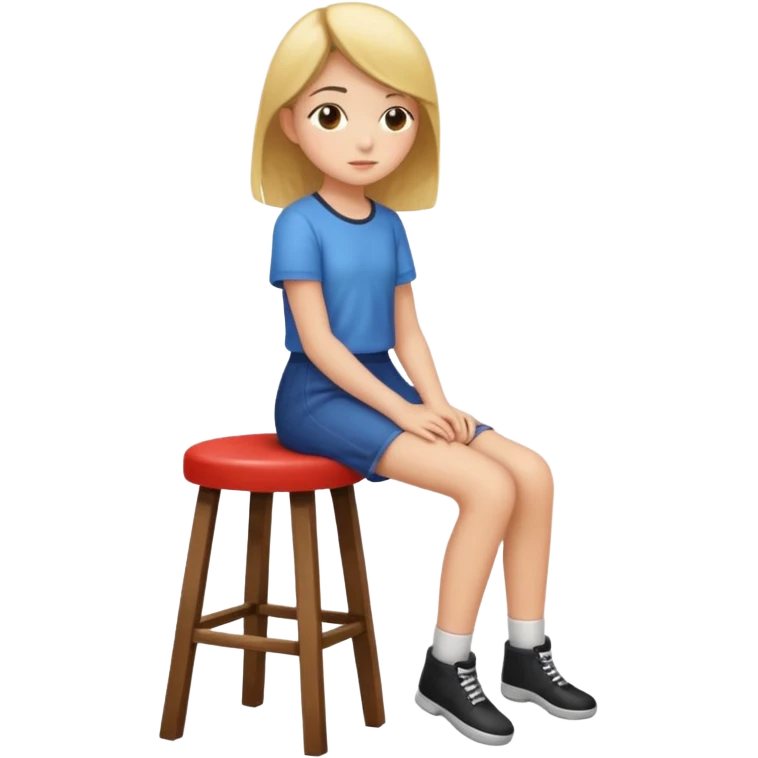 a girl is sitting on a stool facing whole body toward left side emoji
