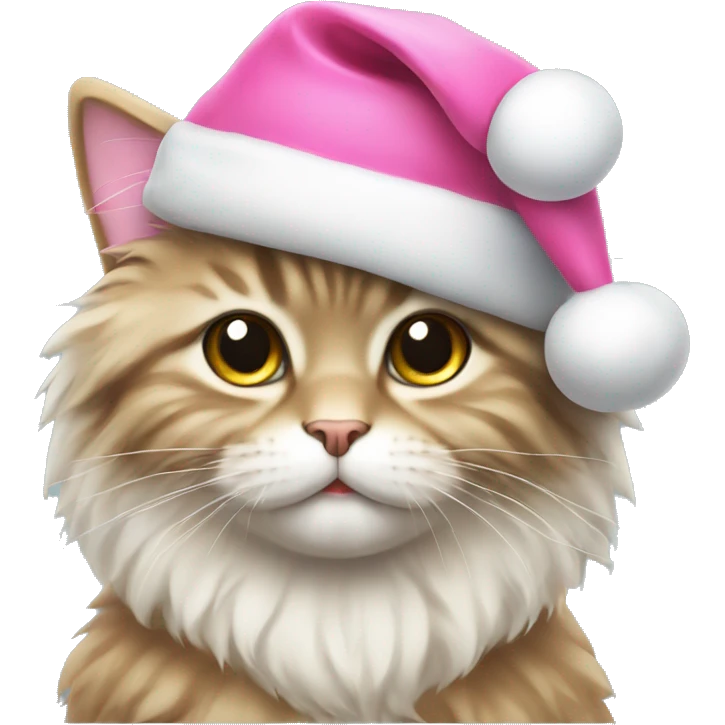 cute fluffy cat in pink santa hat emoji