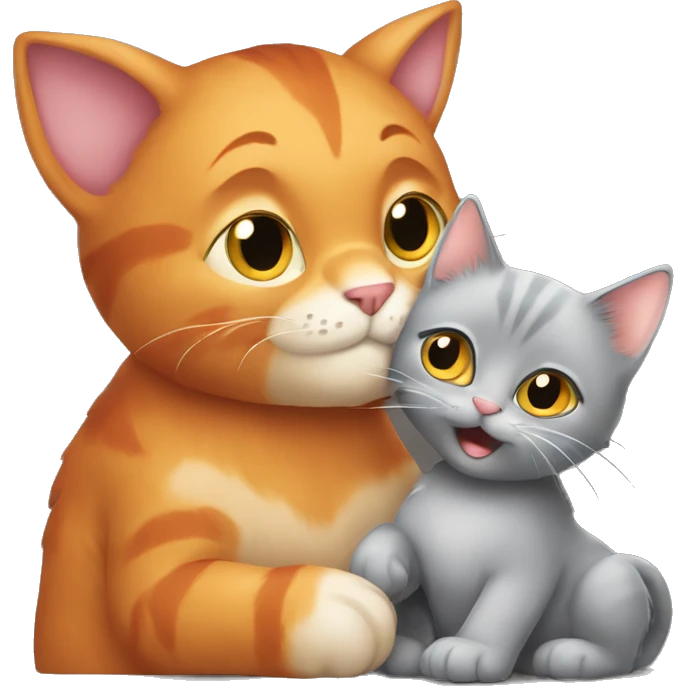 A big red cat kisses a small gray kitty emoji