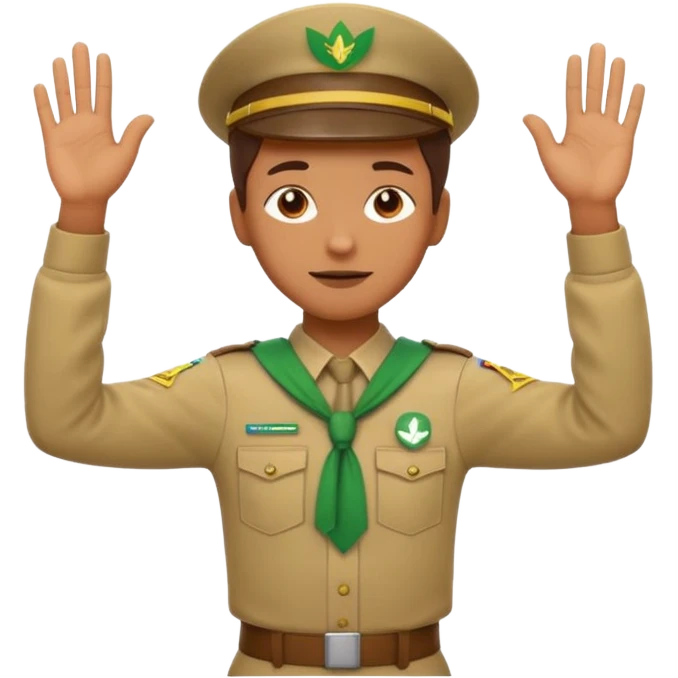 “Emoji-style person in a scout uniform making a balancing gesture with both hands. One hand holds a red cross (not allowed), the other a green checkmark (allowed). Thoughtful expression, simple clean emoji design, centered, transparent background.” emoji