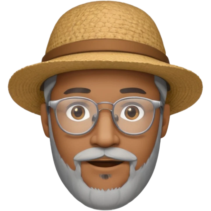 Brown man slightly smiling showing with hat, clear glasses and a gray goatee emoji