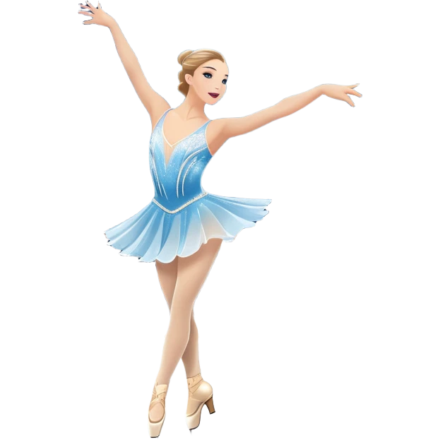 An icon featuring a graceful figure skater in an elegant pose, gliding across the ice at Madison Square Garden. Spotlights shine down, illuminating the sparkling ice and a cheering audience. The background showcases the grand arena's architecture. Transparent background. emoji