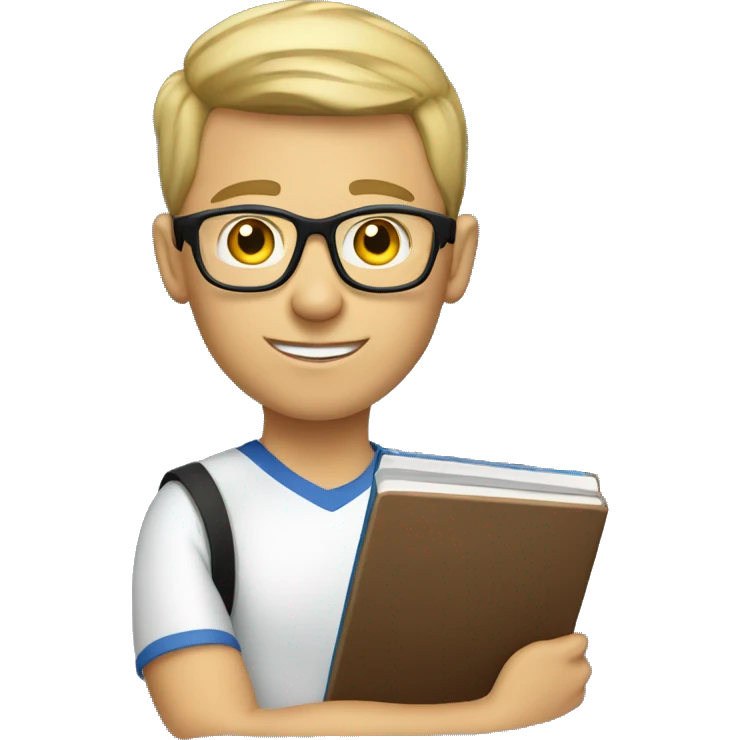 white young soccer coach with eyeglasses holding a notebook emoji