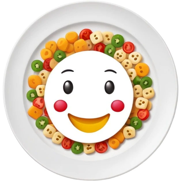 plate with small pieces of food and a smiling face, clear and cute emoji