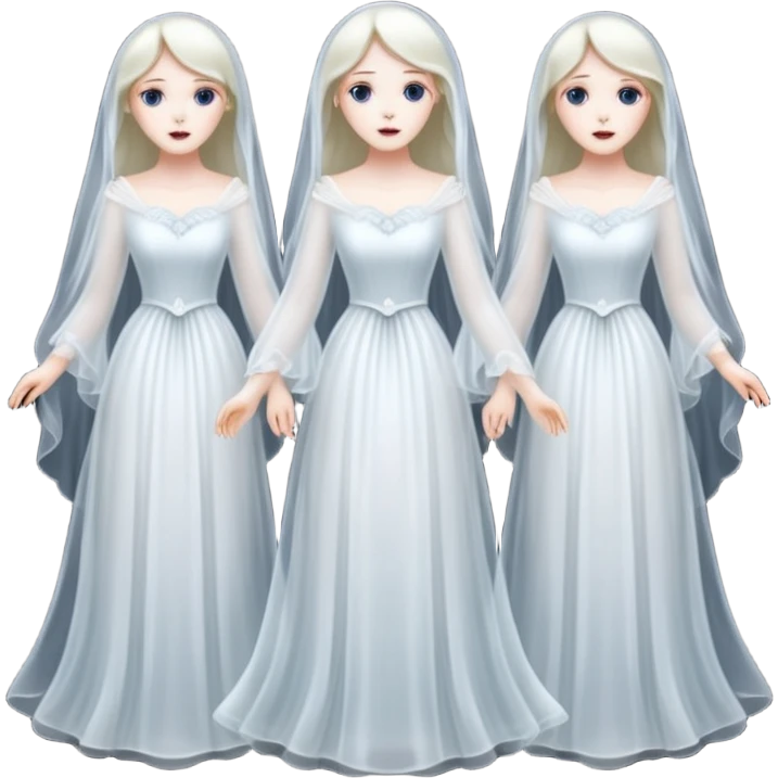 Three beautiful Victorian ghosts: black, white, Asian emoji