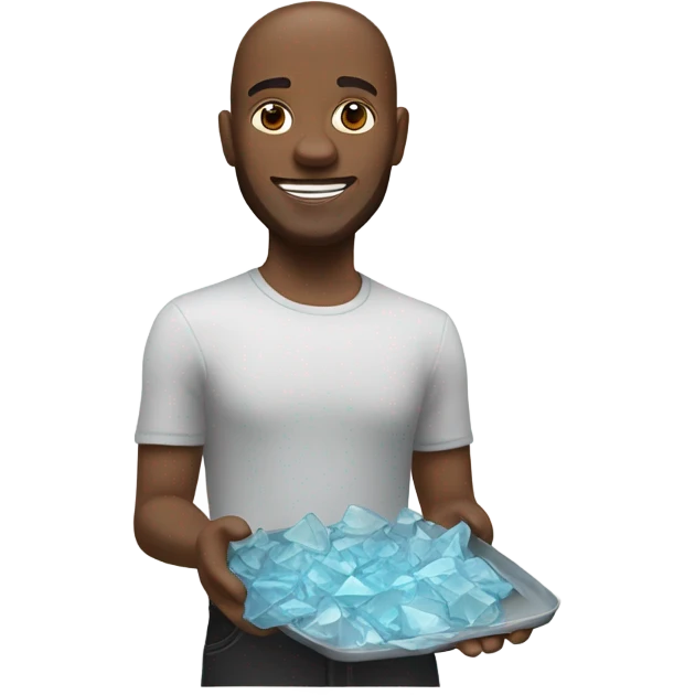 My Memoji holding a tray of broken glass shards smiling emoji