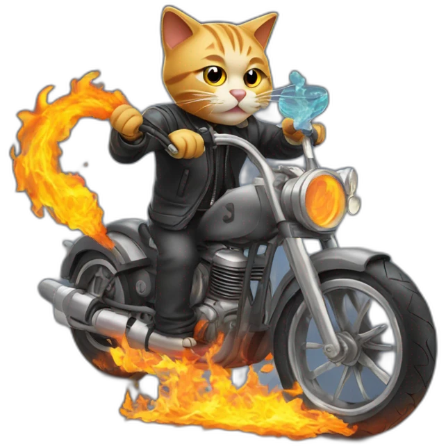 Cat on a burning bike with a hookah emoji
