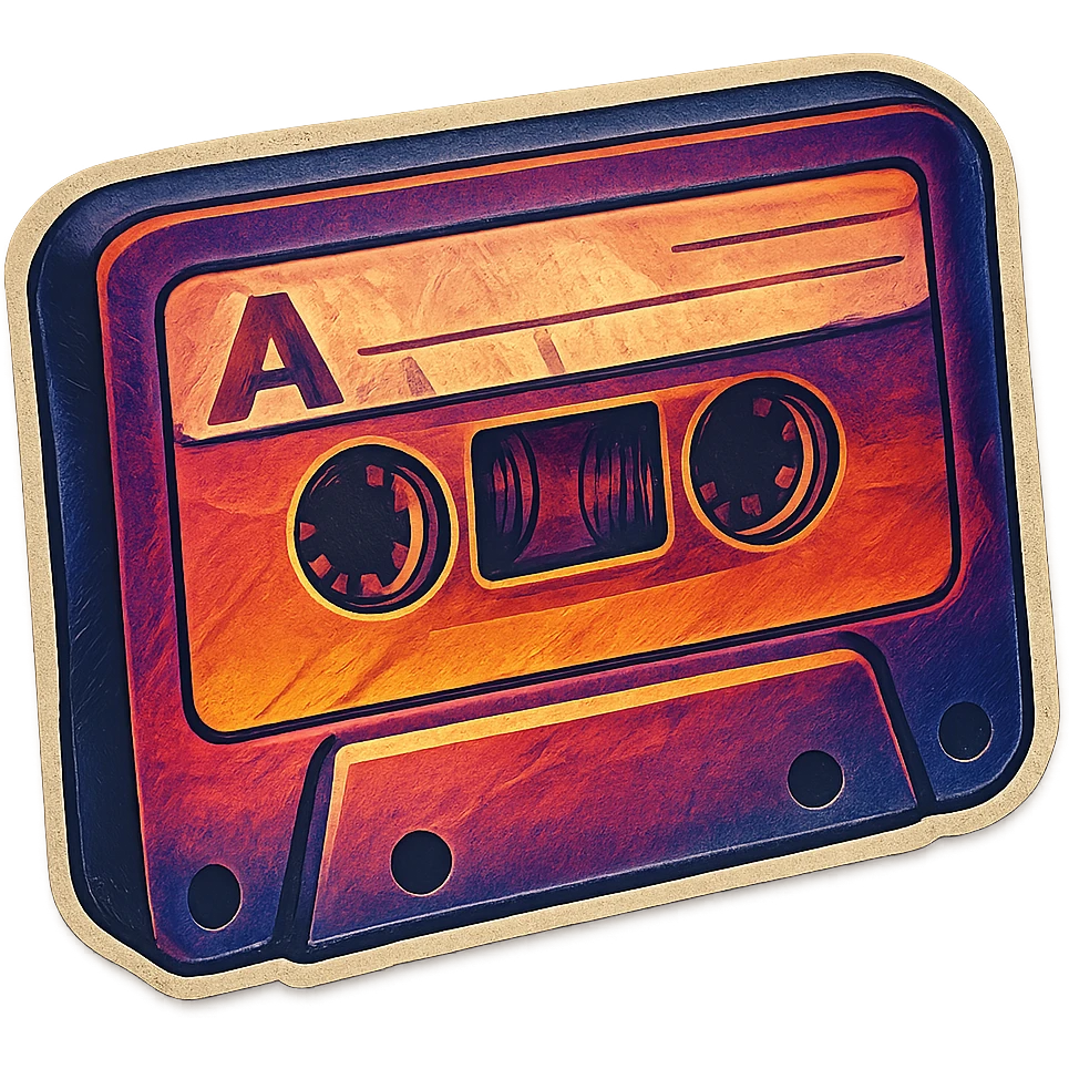 cassette tape, 1980s style, chunky gradients emoji