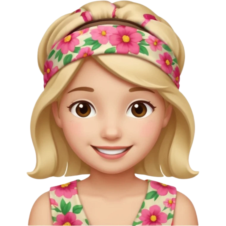Girl wearing floral cloth headband and smile emoji