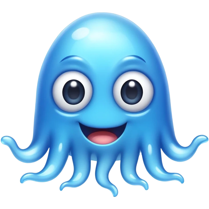a happy blob of water creature with googly eyes and long water hands emoji