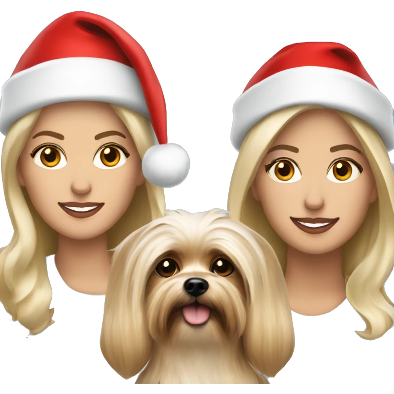 George Clooney blonde woman holding Yorkshire terrier wearing red santa hats emoji