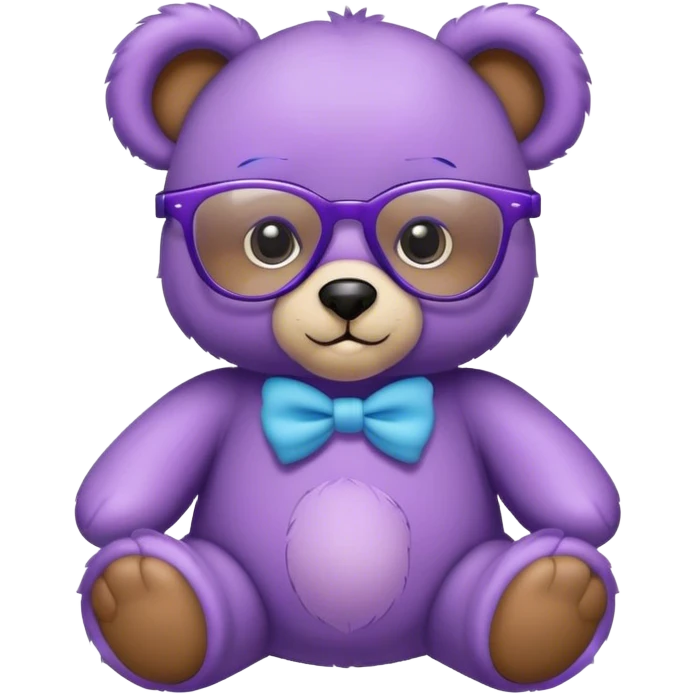 cute teddy bear that is colorful, blue, violet, lilac, baby blue. This teddy bear wears glasses and is the mascot emoji