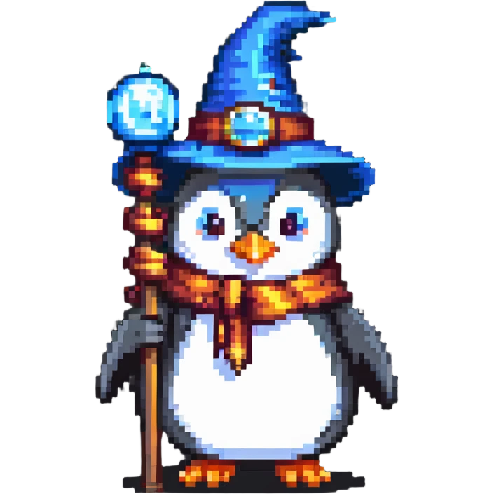 penguin wizard with staff and hat emoji