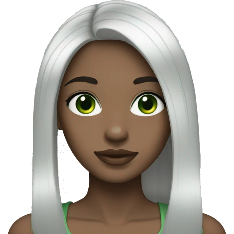 black hair, girl, white skin, straight hair, green eyes emoji
