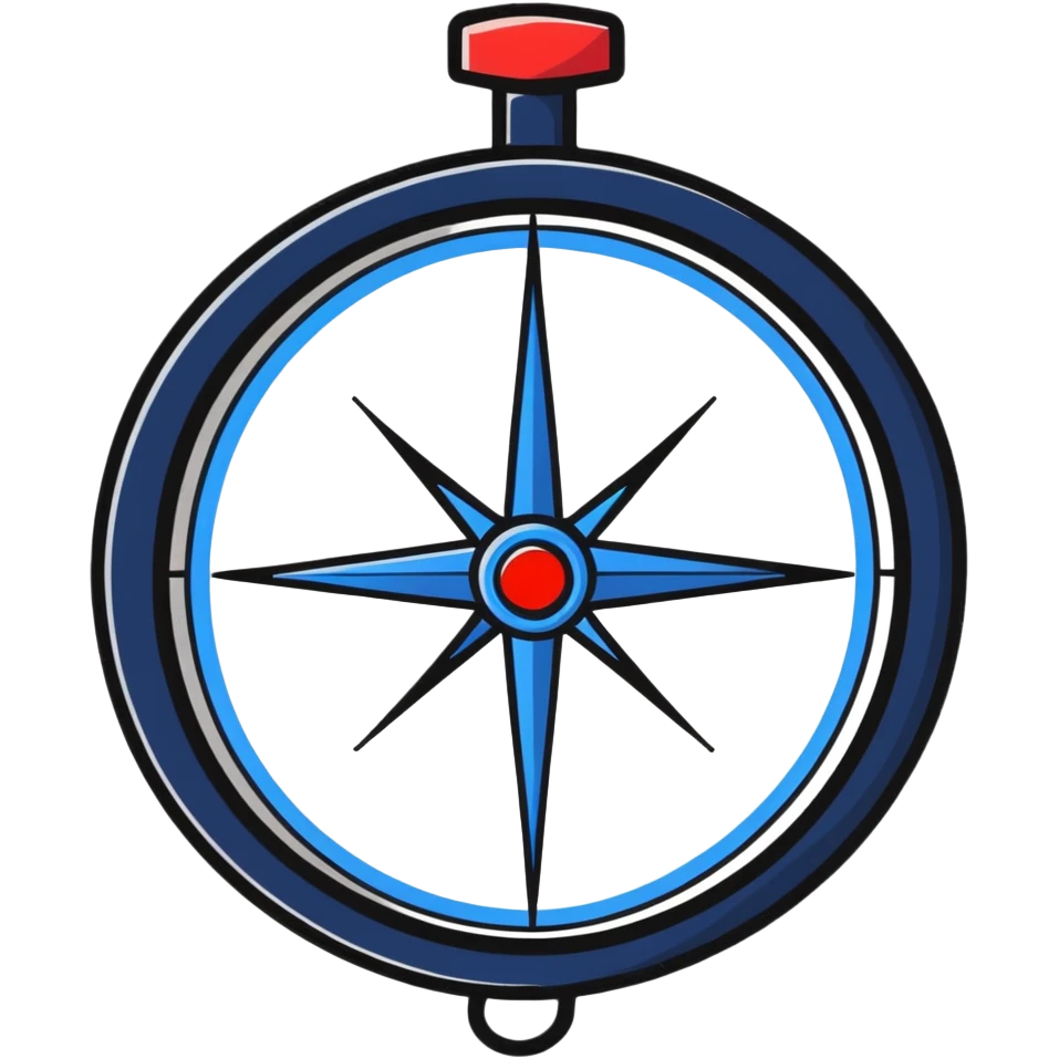 iOS compass with blue and red north/south markers hanging by a white ribbon emoji