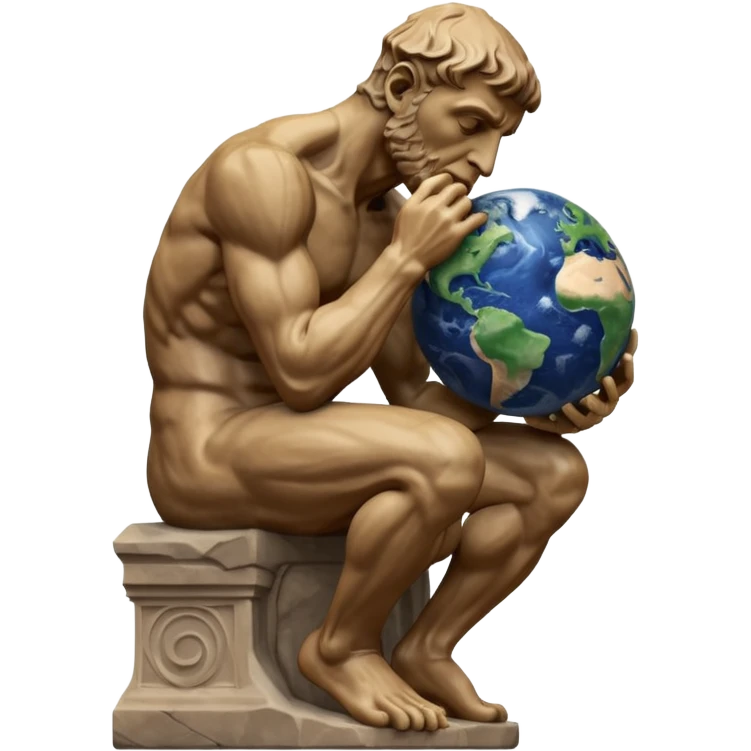 rodins sculpture the thinker but with a planet earth in its hand emoji