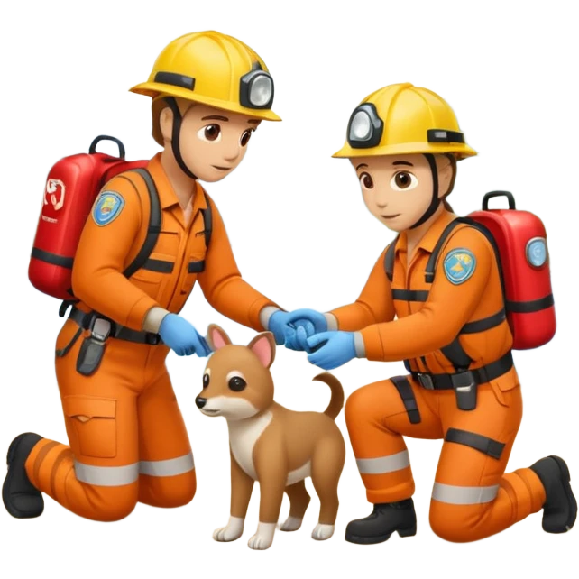 Kasklı Arama Kurtarma Görevlileri saving an animal emoji