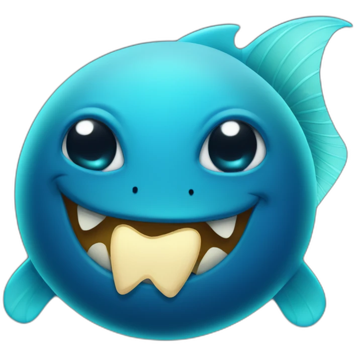 dark blue magic fat thing with a cyan face and a cyan fish fin and a open mouth and big teeth emoji