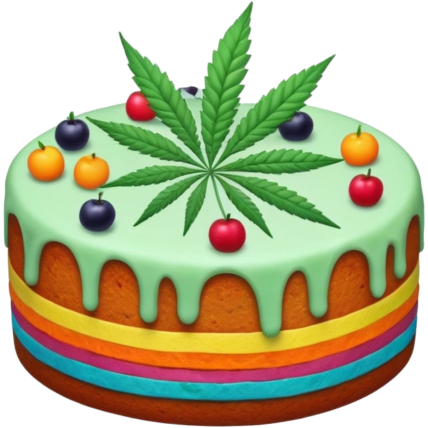 colorful frosted fruit cake with cannabis leaf emoji