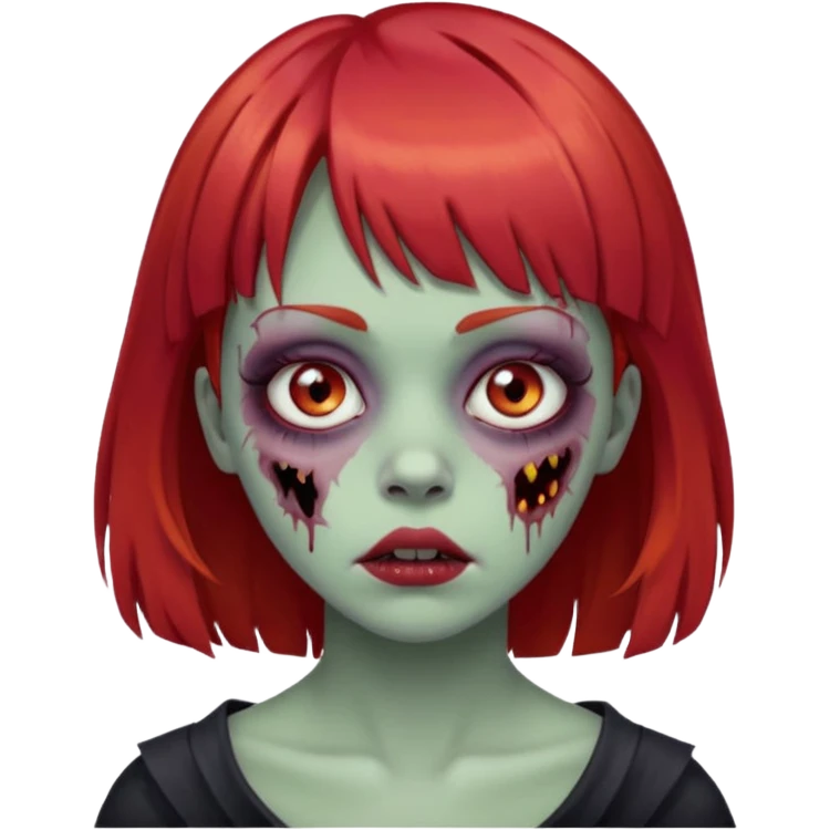 Zombie emoji, girl with red hair and bangs emoji