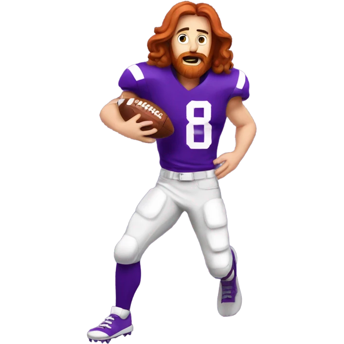 Redhead jesus playing American football wearing purple emoji