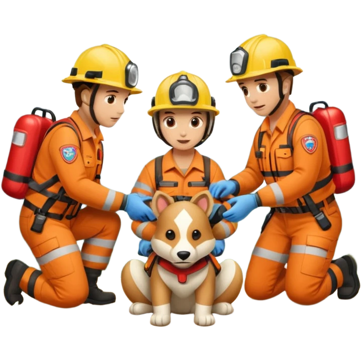 Kasklı Arama Kurtarma Görevlileri saving an animal emoji