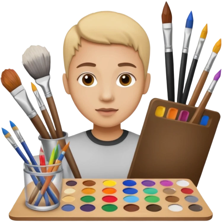 person surrounded by creative tools emoji