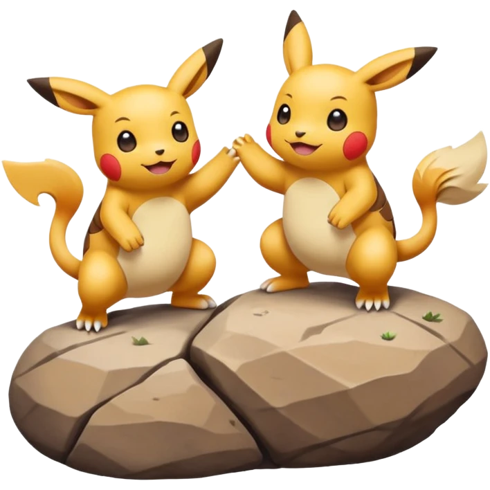 Two Pokémon characters working together — one is helping the other climb onto a small rock. Both look joyful and kind, with a bright, cheerful cartoon emoji style. emoji
