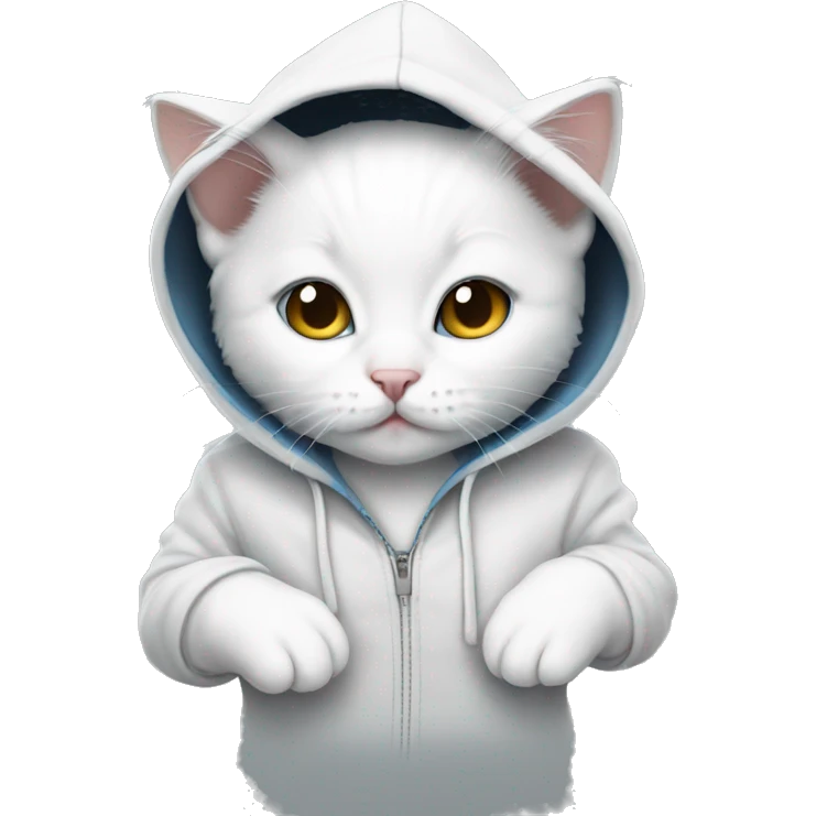 White kitten wearing hoodie emoji