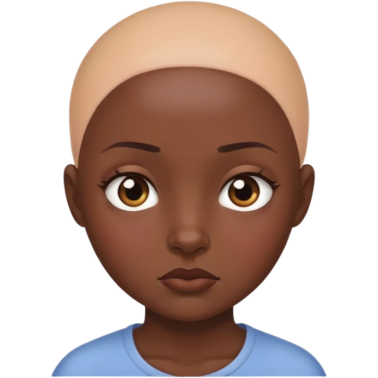 Girl showing tiredness, dark skin tone, bald emoji