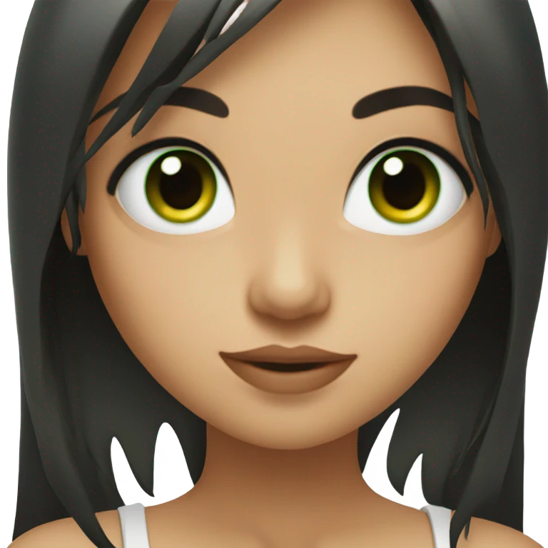 Woman Long dark hair with bangs and green Eyes - in a cute pose emoji