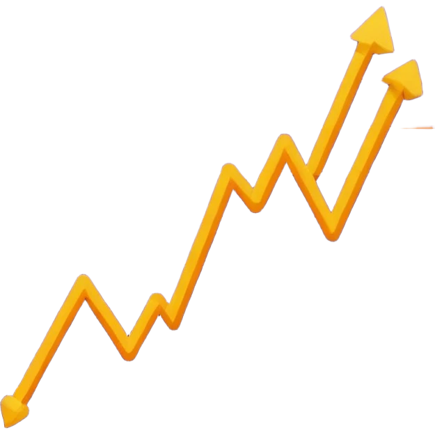 A purple, orange, and yellow line chart with multiple lines and data points emoji