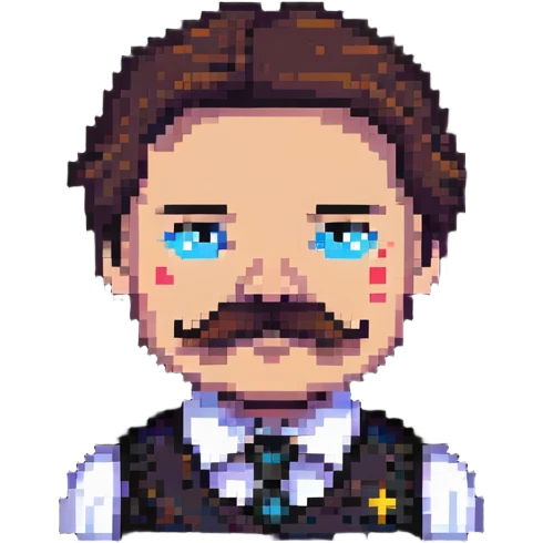 A pixelated angry office manager with a mustache and furrowed brows emoji