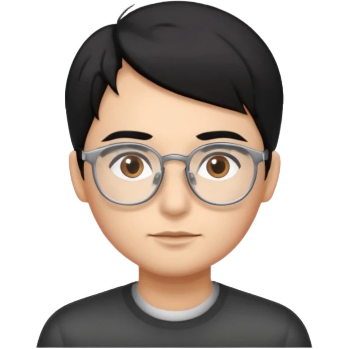 Cabelo preto liso olhos castanho cor da pele prata óculos emoji
